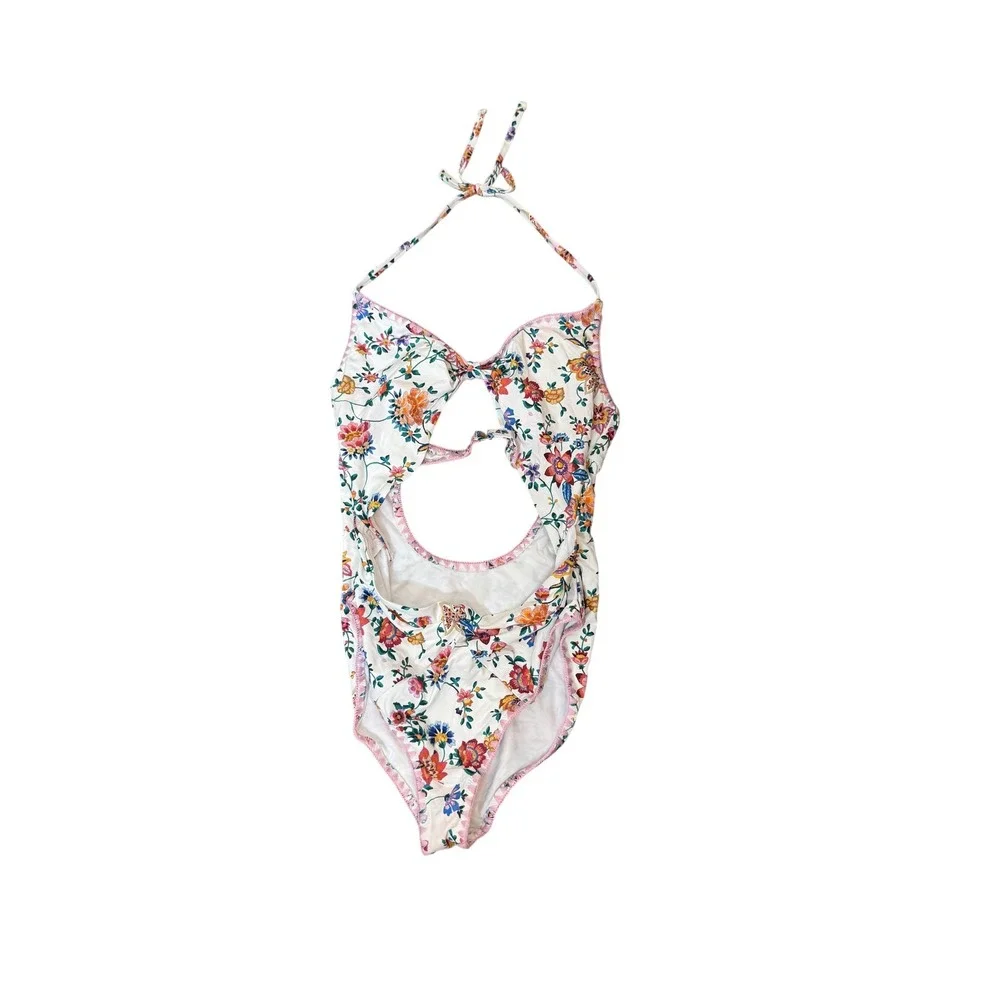 Jessica Simpson One Piece Swimsuit Womens Small Multicolor Floral Halter Cutout